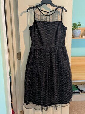 Black Shimmer Mesh Fit & Flare Midi Dress